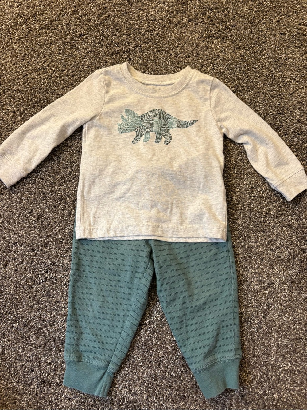 Carter's Gray Top with Green Dinosaur & Green Pants Matching Set